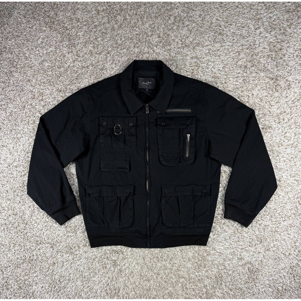 Sean John Black Multi Pocket Utility Bomber Jacket Men's Size XL